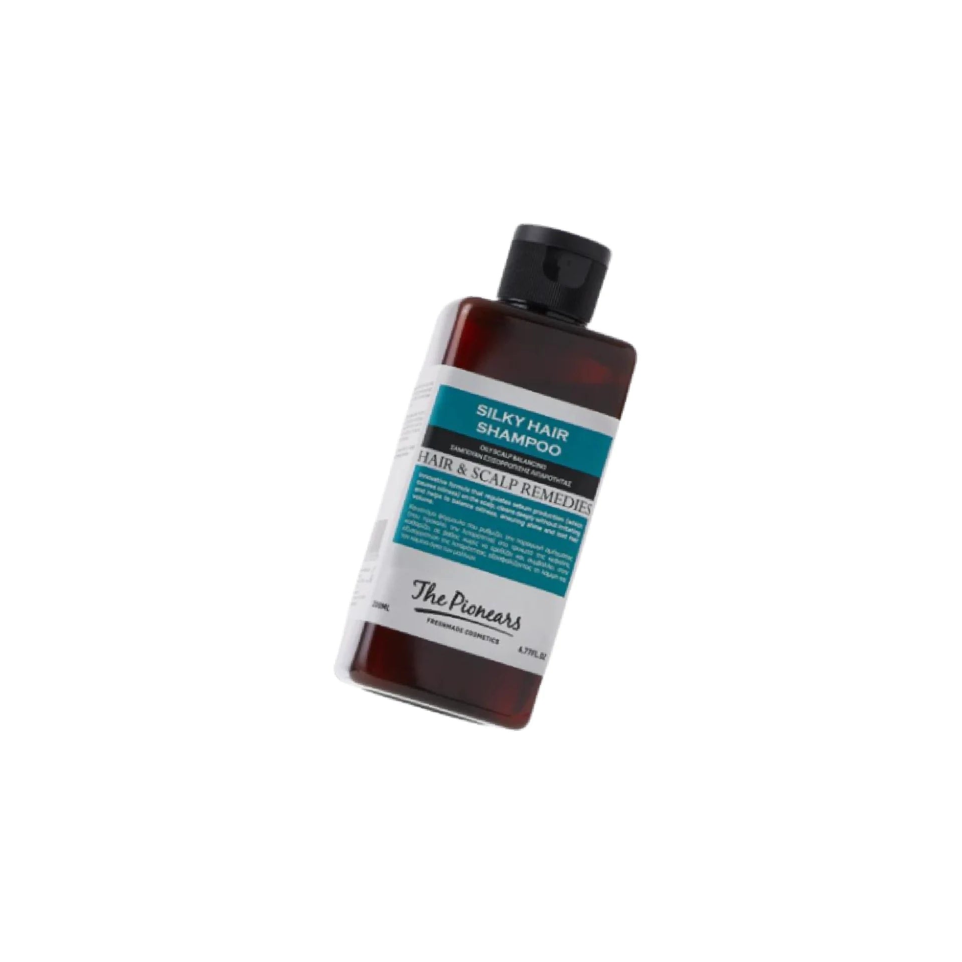 The Pionears Silky Hair Shampoo for oil balancing, enriched with amber and coconut oils, gently cleanses and restores natural hair shine and volume.