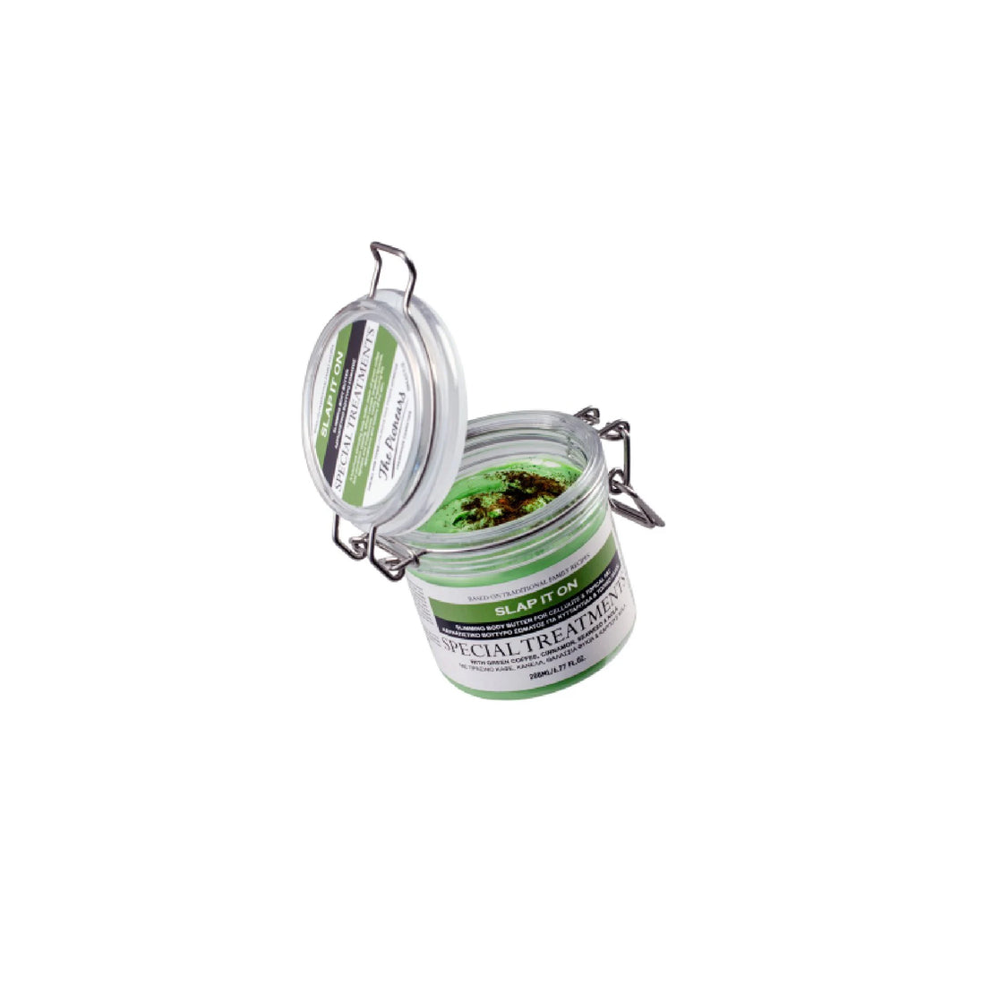 The Pionears Slap It On Slimming Body Butter for cellulite reduction and localized fat burning with green coffee, cinnamon, and seaweed.
