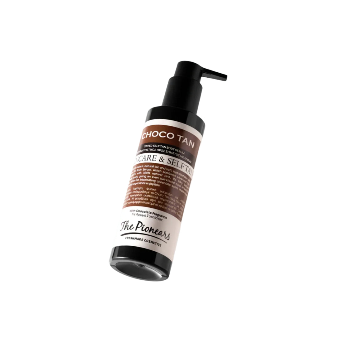 The Pionears Choco Tan Body Serum – Self-tanning body serum with chocolate scent in a 200ml bottle.