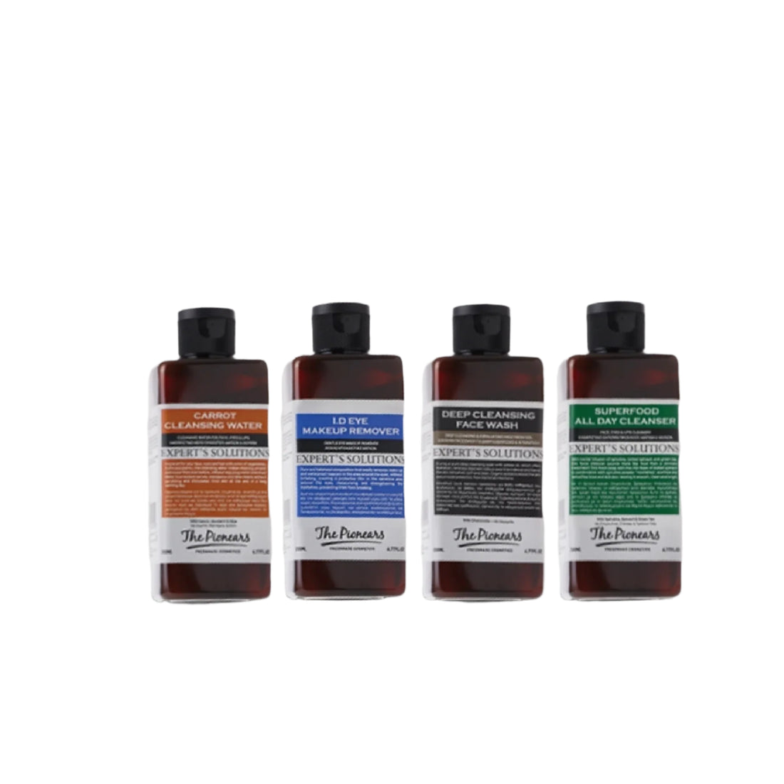 The Pionears The Cleansing Ritual 4-step cleansing skincare set with facial wash, green superfood cleanser, carrot cleansing water, and eye makeup remover.