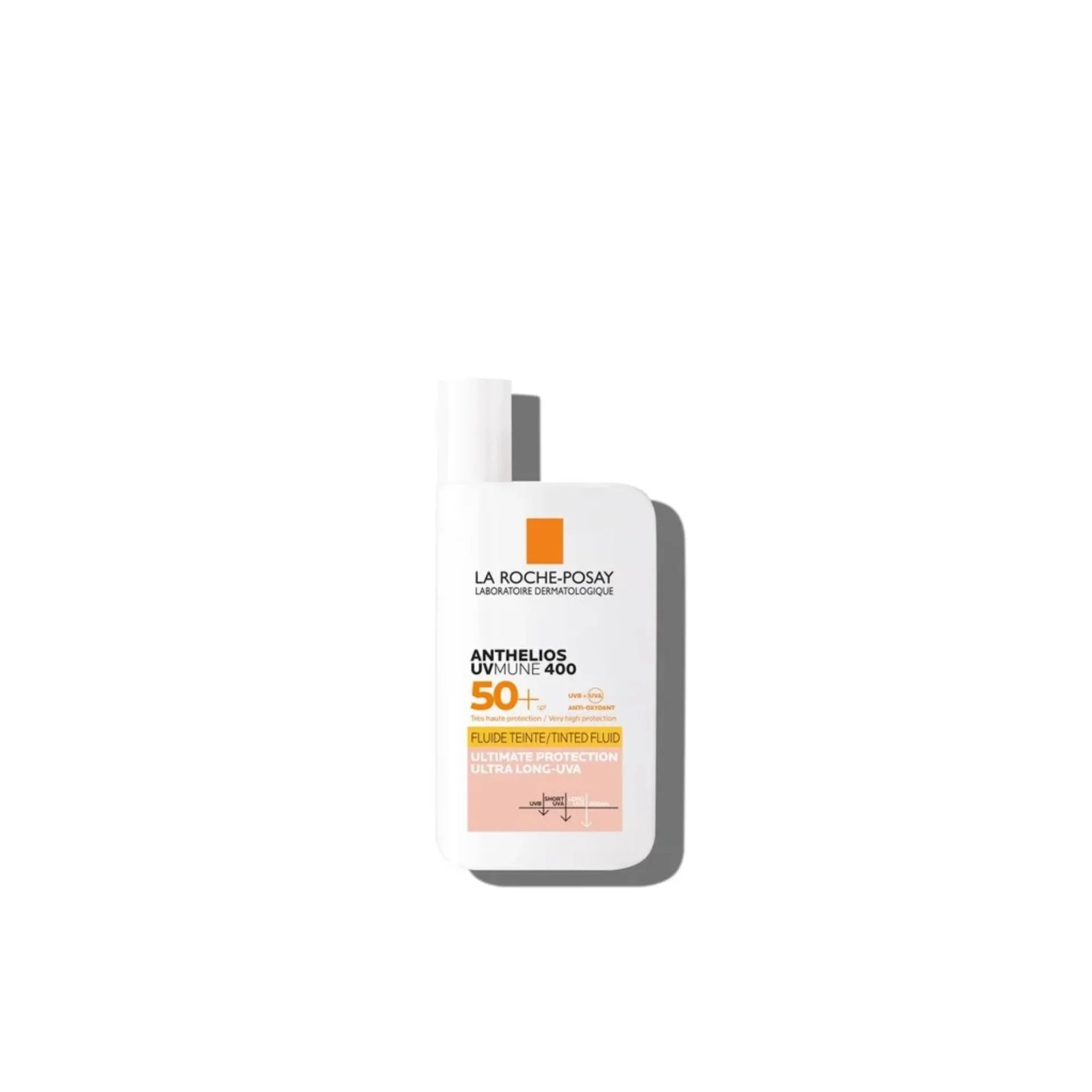 La Roche-Posay Anthelios UVMune 400 Tinted Fluid SPF 50+ for sun protection with a lightweight, natural tint.